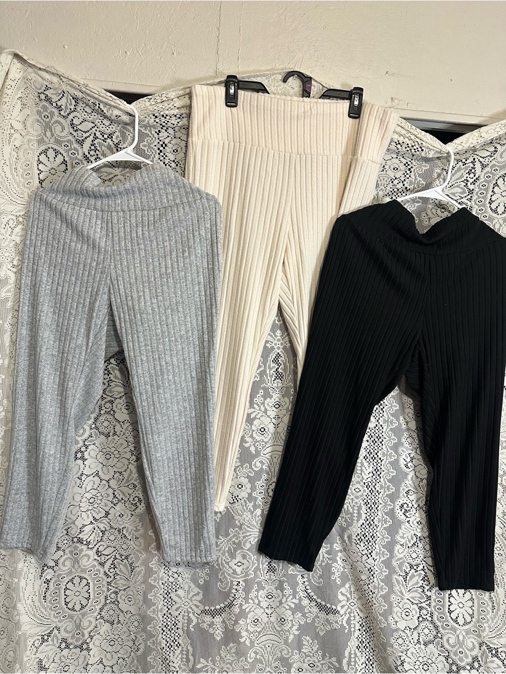 SHEIN Ribbed High-Waist Leggings Trio - Black, Gray, Cream